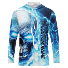 Load image into Gallery viewer, Blue Thunder Lightning Skull Custom Long Sleeve Fishing Shirts, Fish Hook Skull Fishing Jerseys IPHW5189