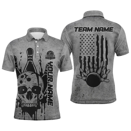 Custom American Flag Skull Bowling Shirts For Men, Patriotic Team Bowling Jerseys IPHW5845