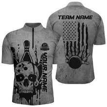 Load image into Gallery viewer, Custom American Flag Skull Bowling Shirts For Men, Patriotic Team Bowling Jerseys IPHW5845