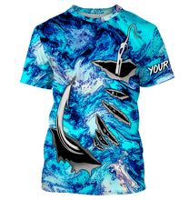 Load image into Gallery viewer, Fishing camo Fish hook Custom Long sleeve performance Fishing Shirts, blue camo Fishing jerseys IPHW2937