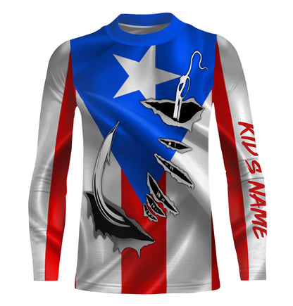 Puerto Rico Fishing 3D Fish Hook Flag UV protection custom Patriotic Fishing Shirts IPHW370