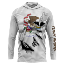 Load image into Gallery viewer, IL Illinois Flag Fishing 3D Fish Hook UV protection quick dry customize name long sleeves shirts personalized Patriotic fishing apparel gift for Fishing lovers IPH1908