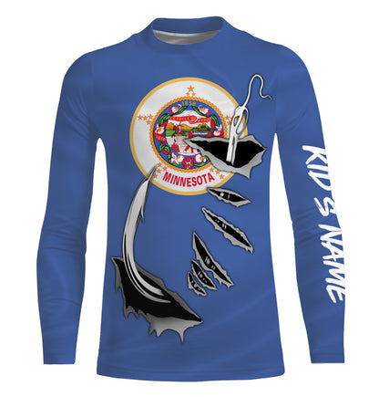 MN Fishing Minnesota Flag Fishing 3D Fish Hook UV protection quick dry customize name long sleeves shirts personalized Patriotic fishing apparel gift for Fishing lovers IPH1913