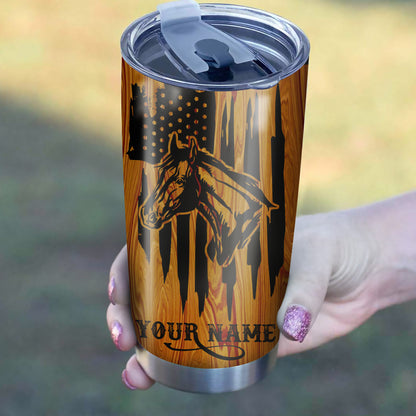 1PC Love Horse American Flag Custom name Stainless Steel Tumbler Cup - Personalized drinking mug for adults and kids - IPH2581