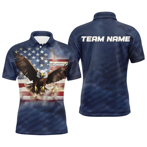 Eagle American Flag Custom Mens Bowling Polo Shirts, Patriotic Bowling Team Jerseys Bowler Outfit IPHW5286