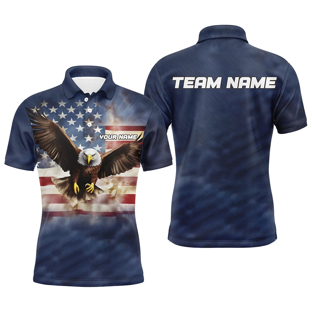 Eagle American Flag Custom Mens Bowling Polo Shirts, Patriotic Bowling Team Jerseys Bowler Outfit IPHW5286