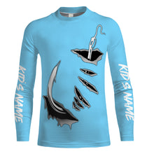 Load image into Gallery viewer, 3D Fish hook Customize UV Protection Long sleeve performance Fishing Shirts | baby blue - IPHW1482