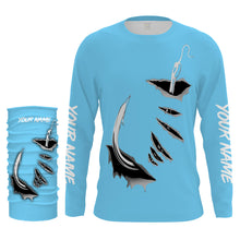 Load image into Gallery viewer, 3D Fish hook Customize UV Protection Long sleeve performance Fishing Shirts | baby blue - IPHW1482
