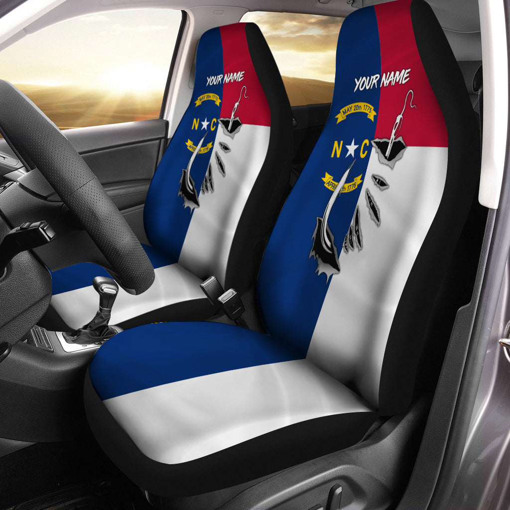 Fish Hook North Carolina Flag Fishing Custom Car Seat Covers, Personalized Patriotic Fishing Car Accessories Set of 2 FEB21 - IPHW646