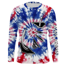 Load image into Gallery viewer, Custom Fish Hook American Flag Tie Dye Camo Long Sleeve Fishing Shirts, Patriotic Fishing Jerseys IPHW4697