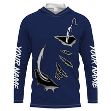 Load image into Gallery viewer, Fish hook Custom Navy blue Long Sleeve performance Fishing Shirts Fishing jerseys - IPHW1488