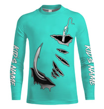 Load image into Gallery viewer, Fish hook Custom Turquoise blue Long Sleeve performance Fishing Shirts Fishing jerseys - IPHW1490