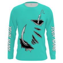 Load image into Gallery viewer, Fish hook Custom Turquoise blue Long Sleeve performance Fishing Shirts Fishing jerseys - IPHW1490