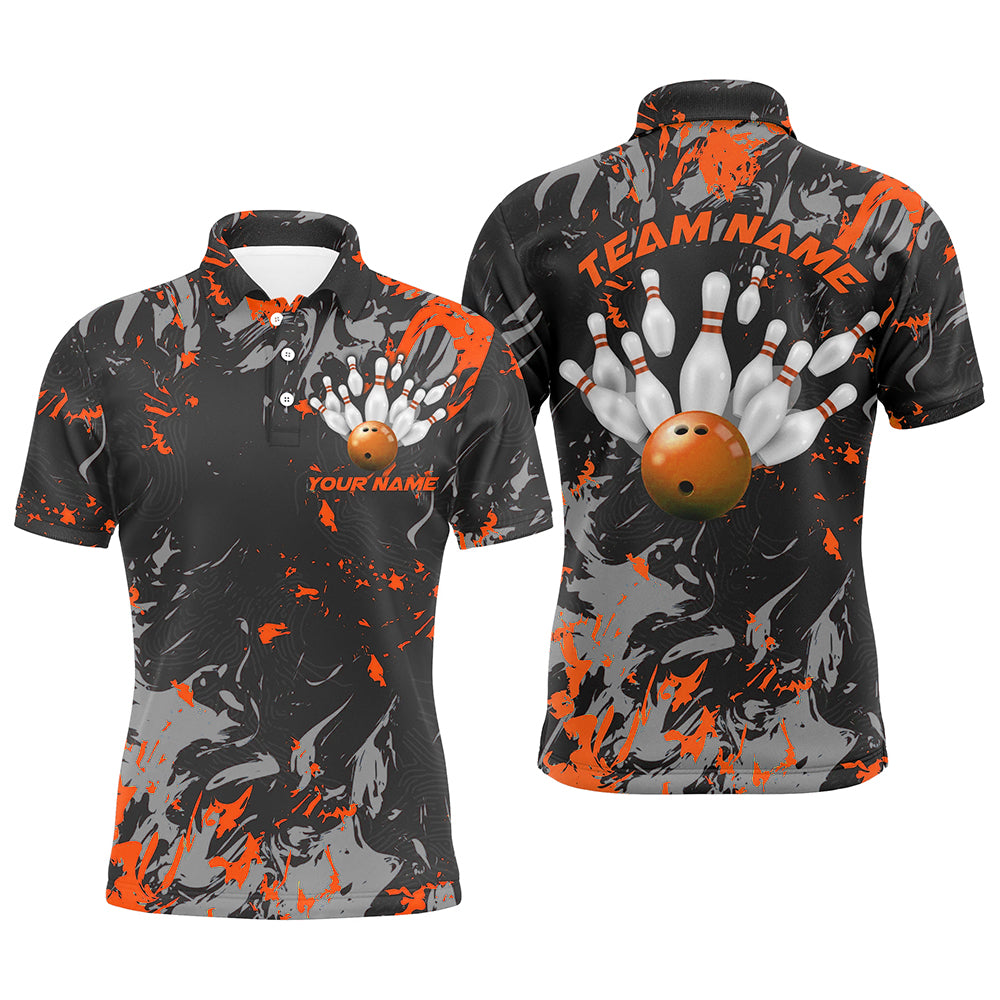 Black And Orange Camo Bowling Team Shirts Custom Men Polo Shirts Bowling League Shirts IPHW5361