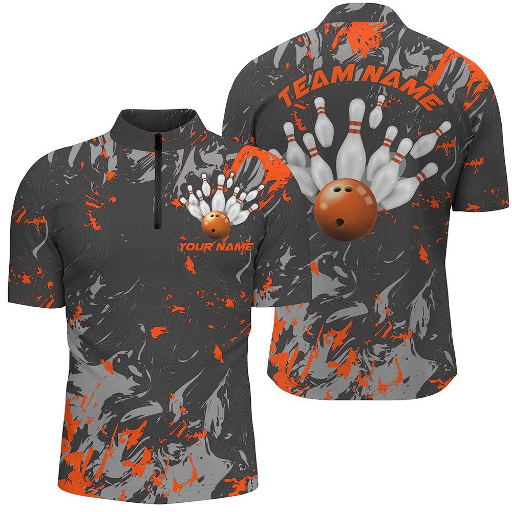Black And Orange Camo Bowling Team Shirts Custom Men Quarter Zip Shirts Bowling League Shirts IPHW5361