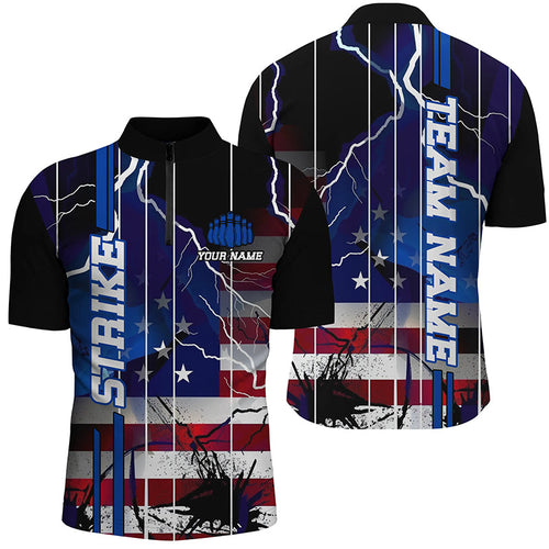 Custom American Flag Lightning Strike Bowling Shirts For Team, Patriotic Unisex Bowling Jerseys IPHW6018