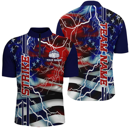 Custom American Flag Lightning Strike Bowling Shirts For Team, Patriotic Unisex Bowling Jerseys IPHW6020