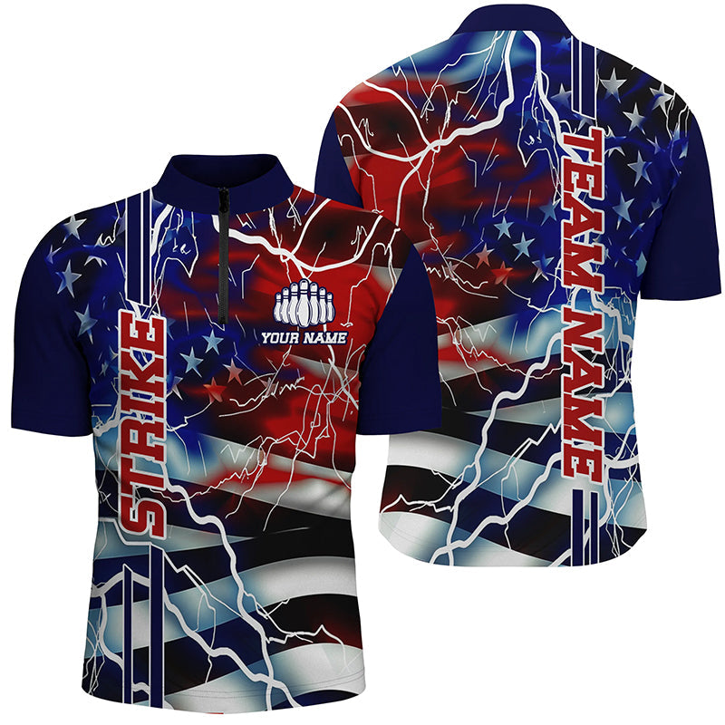 Custom American Flag Lightning Strike Bowling Shirts For Team, Patriotic Unisex Bowling Jerseys IPHW6020