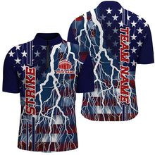 Load image into Gallery viewer, Custom American Flag Thunder Lightning Strike Bowling Team Shirts, Patriotic Unisex Bowling Jersey IPHW6021