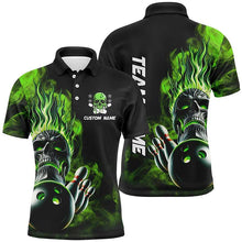 Load image into Gallery viewer, Personalized Green Flame Skull Unisex Bowling Team Shirts, Strike Bowling Jerseys For Men Women IPHW6025