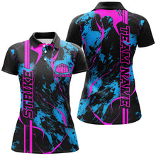 Load image into Gallery viewer, Custom Blue And Pink Strike Bowling Shirts Women Polo Camo Bowling Team Jerseys IPHW5387