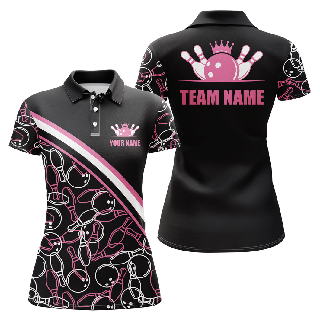 Custom Bowling Shirts For Women, Bowling Queen Team Jerseys Bowling Ball And Pins | Pink IPHW4504
