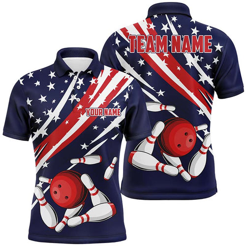 Personalized American Flag Men'S Bowling Polo Shirts For Team, Patriotic Strike Bowling Jerseys IPHW5256