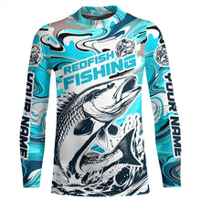Load image into Gallery viewer, Redfish Fishing Custom Performance Long Sleeve Uv Shirts, Saltwater Camo Fishing Shirt | Teal Blue IPHW6160