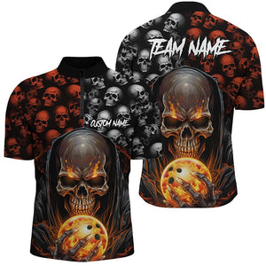 Custom Skull Bowling Men Quarter Zip Shirts Bowling League Team Jerseys Bowling Halloween Outfits IPHW5346
