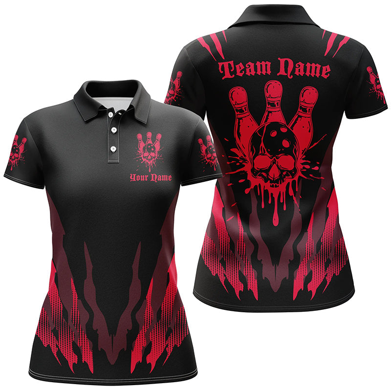Custom Bowling Shirts For Women, Skull Bowling Team Shirts Bowling Pin | Red IPHW5837