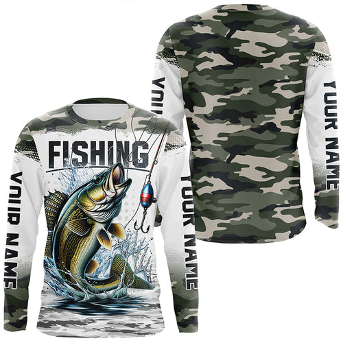 Walleye Fishing Camo Custom Long Sleeve Fishing Shirts, Personalized Walleye Fishing Jerseys IPHW5999