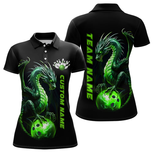 Personalized Green Dragon Bowling Team Jerseys Women Polo Shirts Bowling League Shirts IPHW5354