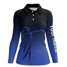 Load image into Gallery viewer, Womens golf polos shirts custom name blue gradient golf apparel, coolest polo shirts for ladies NQS7145
