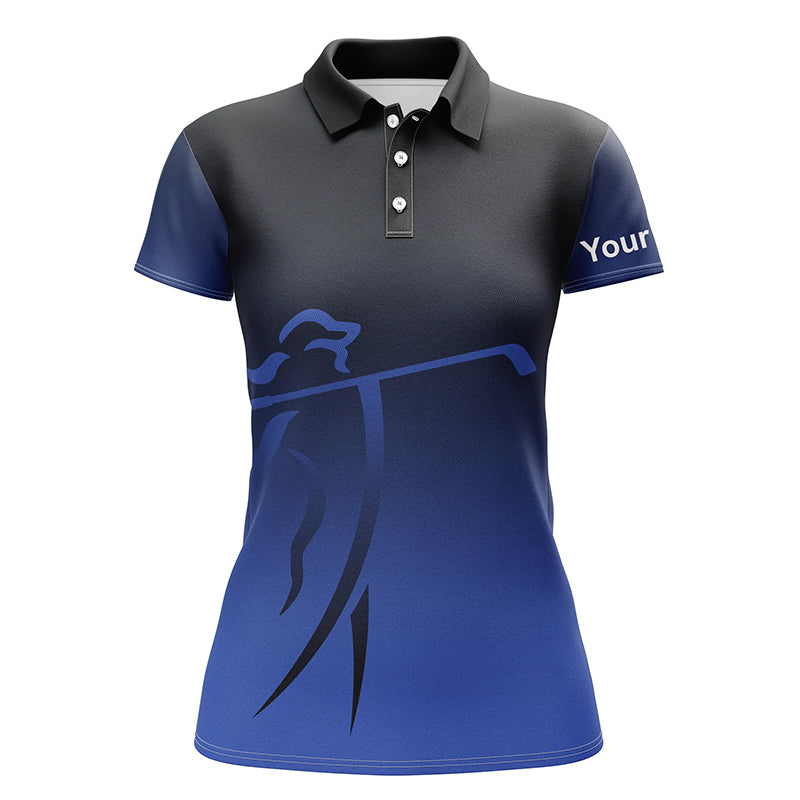 Womens golf polos shirts custom name blue gradient golf apparel, coolest polo shirts for ladies NQS7145