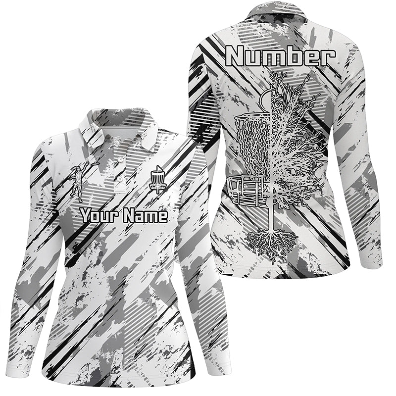 Black and white abstract line halftone pattern Womens disc golf polo shirt custom disc golf shirt NQS6809