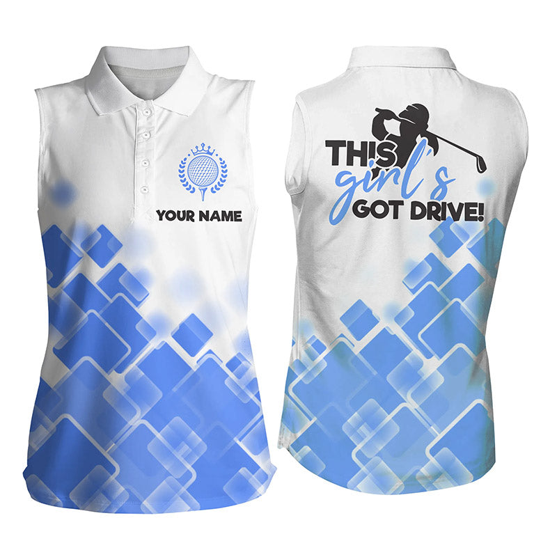 Women sleeveless polo shirt this girl's got drive custom name blue pattern golf shirts for women NQS4871