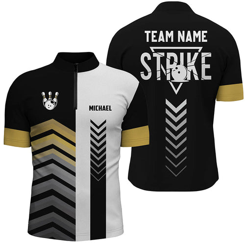 Black and white Men's Quarter Zip shirts Custom retro bowling ball pins team league jerseys | Yellow NQS6328