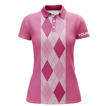 Load image into Gallery viewer, Pink argyle plaid pattern Womens golf polo shirt custom golf polos shirt for womens, golfing gifts NQS6552