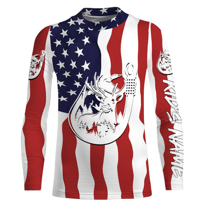 US American Fishing Hunting Flag deer duck Fish hook Custom sun protection fishing shirts for adult, kid NQS3453