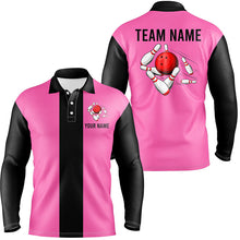 Load image into Gallery viewer, Personalized Pink Black Retro Bowling Polo Shirts For Men custom vintage bowling team jerseys NQS6568