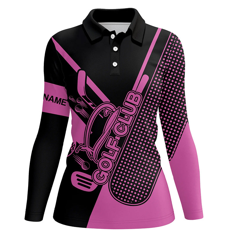 Pink and black Womens golf polo shirts custom golf club attire for women, golf gift for ladies NQS6359