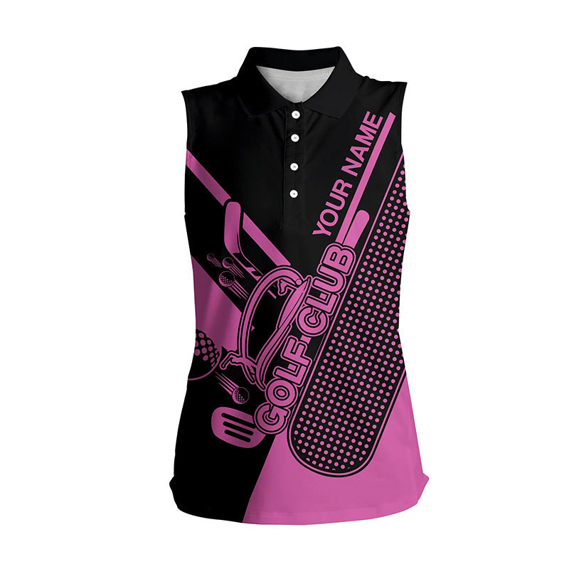 Pink and black Women sleeveless polo shirt custom golf club attire for women, golf gift for ladies NQS6359