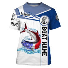 Load image into Gallery viewer, Tarpon Fishing American Flag Custom name and boat name performance Fishing Shirts, Patriotic Fishing gifts NQS2363