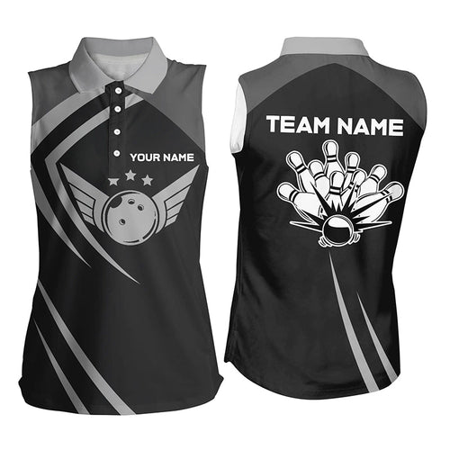 Black retro vintage Bowling sleeveless polo shirts for women custom Bowling team league jerseys NQS6593