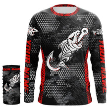 Load image into Gallery viewer, Fish reaper skull fish hook custom name sun protection long sleeve fishing shirts, fishing gifts NQS4329