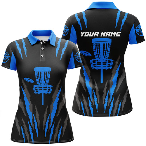 Black and blue Women disc golf polo shirt disc golf hole basket custom name disc golf team shirt NQS4731