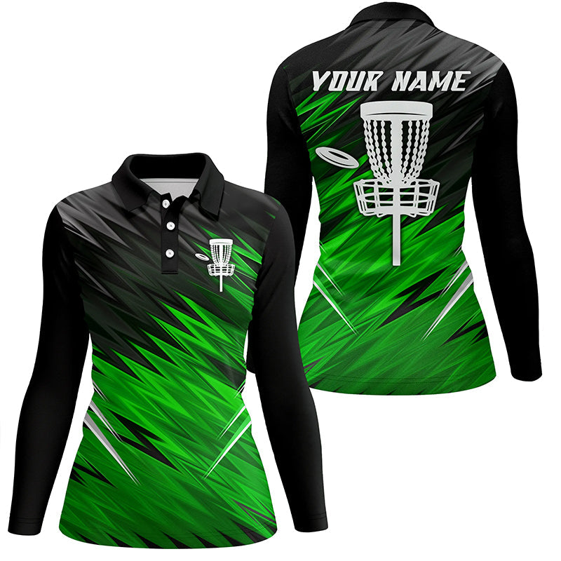 Women disc golf polo shirts custom Green black pattern shirt for ladies, disc golf jersey NQS6595
