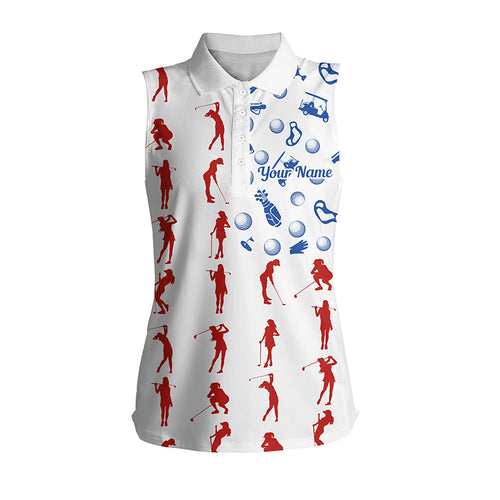 American flag golf icons women sleeveless golf polo shirts custom patriotic white ladies golf tops NQS6394