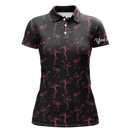 Black Womens golf polo shirt neon pink flamingos pattern custom team flamingo golf shirts NQS4953