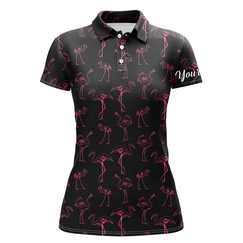 Black Womens golf polo shirt neon pink flamingos pattern custom team flamingo golf shirts NQS4953